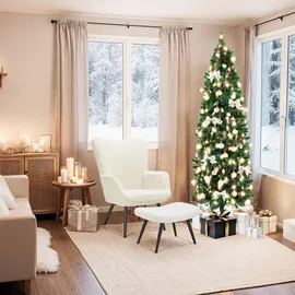 Tectake tectake® Set Weihnachtsbaum mit Lichterkette, verschiedene Größen, künstlich in Grün, mit dichten Nadeln, formbar mit viel Volumen, pulverbeschichteter Metallständer mit Kunststoffkappen