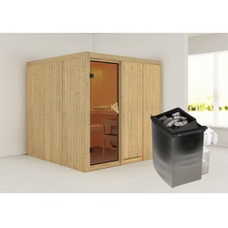 KARIBU Sauna »Valga«, inkl. 9 kW Saunaofen mit integrierter Steuerung, für 4 Personen - beige
