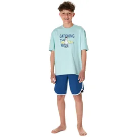 SCHIESSER Jungen Schlafanzug Set, kurz, Kinder, Baumwolle Motiv Blau/Türkis 140