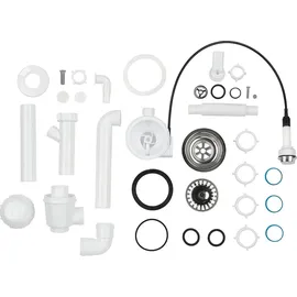 Manestein Spülbecken, Küchenspüle Granit, Einbauspüle, Abtropffläche, Einzelbecken mit Siphon, Graphit - Schwarz Gesprenkelt