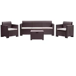 Dmora Lounge-Set für den Außenbereich Venus, Gartenmöbel-Set mit Kissen, Sitzbereich für den Innenbereich in Rattan-Optik, 100 % Made in Italy, Braun