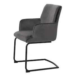 Mendler 6er-Set Freischwinger HWC-N60, Esszimmerstuhl Küchenstuhl Stuhl, Stoff/Textil Öko-Tex ~ dunkelgrau