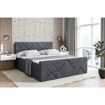 altdecor Boxspringbett mit Fußteil, H3 Matratze und Topper - 180x200 cm - BARWA-Z - Dunkelgrau Samt - Polsterbett mit Bettkasten und Lattenrost, B... - Dunkelgrau
