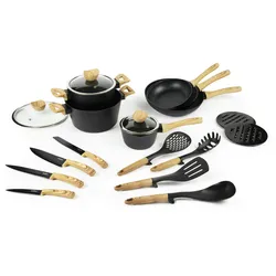 Excelsa Kochgeschirr Set 19 Stück Schwarz Wood Aluminium Schwarz