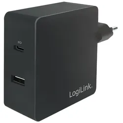 LogiLink Steckdosenadapter Dual-USB mit USB-C (PD) und USB-A, 65W, Schwarz
