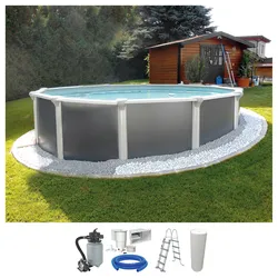 Rundpool KWAD "Supreme Design inkl. Sicherheitsleiter und Zubehör", grau (anthrazit), H:132cm Ø:360cm, Schwimmbecken, 5-tlg., Höhe: 132 cm, graue Innenfolie