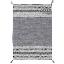 Teppich CARPETFINE "Kelim Azizi", grau, B:240cm H:5mm L:340cm, Baumwolle, Teppiche, Fransenteppich, Baumwolle, Wendeteppich mit Fransen, Wohnzimmer
