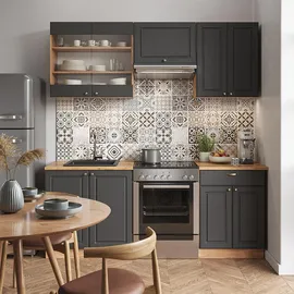 Vicco Küchenzeile Fame-Line 200 cm Anthrazit Eiche