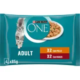 Purina One Adult Filellini in Sauce, Nassfutter für Katzen, Huhn und Rind, 4 Beutel à 85 g