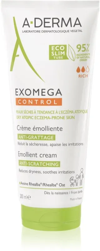 A-Derma Exomega Control Emollient Cream Körpercreme für sehr trockene, empfindliche und atopische Haut 200 ml