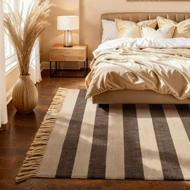 HANSE HOME Playa natur, weiß, schwarz, B:200cm H:6mm L:300cm, Jute, Teppiche, Teppich, Jute, Handgemacht, Naturteppich, Wohnzimmer, Läufer, Fransen