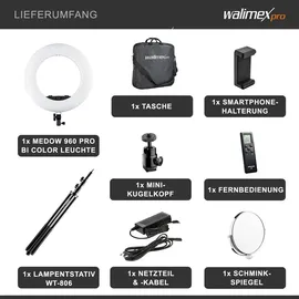 Walimex pro LED Ringleuchte Medow 960 Pro LED-Ringlicht inkl. Lampenstativ