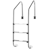 KOMFOTTEU Poolleiter Edelstahl Poolleiter mit 3 Stufen, Pooltreppe bis 150 kg belastbar 147 x 53,5 x 64 cm