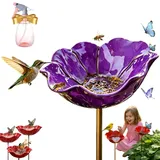 Metallgartenstecker mit Blume, 2026 Neu Gartenstecker Vogeltränke, Handgefertigter Metall-Gartenstecker mit Blume und Vogel, Vogeltränke Blumes, Dekorative Fütterschale für Vögel, Bienen(A,1)