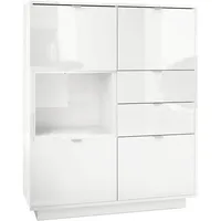 Vladon Highboard, Weiß Hochglanz, Holzwerkstoff, 103x123x37.5 cm, Wohnzimmer, Kommoden & Sideboards, Highboards