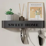 LOFTPLUS Schlüsselbrett mit Ablage Schlüsselboard Wand - Moderner Minimalistisches Schlüsselhalter, Metall Schlüsselablage mit 5 Verdeckten Wandhaken für Eingang, Flur, Küche, Wohnzimmer - Schwarz