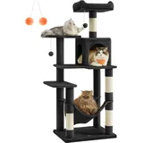 Songmics FEANDREA Kratzbaum, 143 cm, Katzenbaum, mit Hängematte, Schwarz - Schwarz