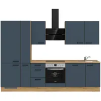 Nobilia Küchenleerblock Easytouch, Blau, Eiche, Metall, nur wie online abgebildet bestellbar, 300 cm, Blauer Engel, Pefc, Goldenes M, Made in Germany, DGM-Klimapakt, seitenverkehrt erhältlich, vormontierter Korpus, Küchen, Küchenzeilen & Küchenblöcke,