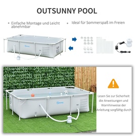 Outsunny Swimmingpool mit Filterpumpe und Filterpatrone, Rost- und korrosionsbeständig Grau