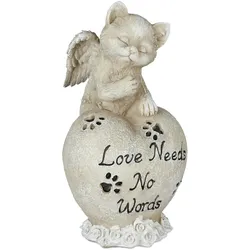 Relaxdays Grabschmuck für Katze, Andenken Tier, Grabstein Herz u. Katzenengel, Katzengedenkstein, wetterfest, creme