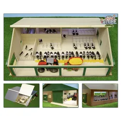 Kuhstall aus Holz mit Melkstand und Liegeboxen Modell von Kids Globe 1:32