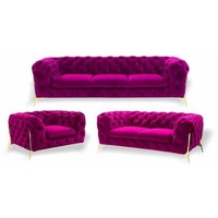 JVmoebel Sofa Braune Luxus Chesterfield Möbel Sofa Garnitur 3 2 1 Sitzer, Made in Europe rosa
