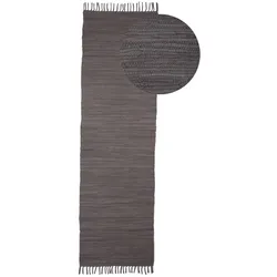 Teppich CARPETFINE "Kelim Chindi uni", grau, B:70cm H:5mm L:200cm, Baumwolle, Teppiche, Wendeteppich, reine Baumwolle, handgewebt, Uni-Farben, mit Fransen