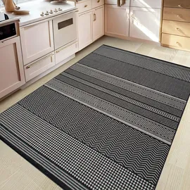 oKu-Tex Novel Outdoorteppich, Grau, Schwarz, Kunststoff, Boho, rechteckig, 80x150 cm, Oeko-Tex® Standard 100, Oeko-Tex® Made IN Green, für Fußbodenheizung geeignet, in verschiedenen Größen erhältlich, wasserabweisend, schmutzabweisend, UV-beständig,
