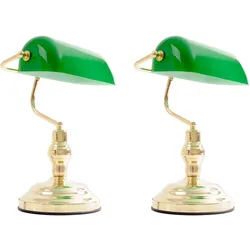 2x Nostalgie Antik Retro Banker Lampe Leuchte Schreibtischlampe Beleuchtung Antique grün