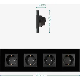 Navaris Glas Schuko Steckdose vierfach - mit Montagematerial - Design Schutzkontakt Wandsteckdose mit Glasrahmen - in Schwarz