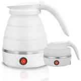 Tragbarer faltbarer Elektrischer Wasserkocher, Mini Silikon Reisewasserkocher Klein, 0.6L Electric Kettle, Edelstahlboden Wasserkessel Für Küche Reise Camping Outdoor (Weiß)