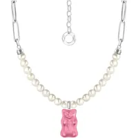 Thomas Sabo Kette mit Anhänger Gliedercollier Goldbär Silber 925 rosa/silberfarben/weiß