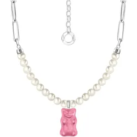 Thomas Sabo Kette mit Anhänger Gliedercollier Goldbär Silber 925 rosa/silberfarben/weiß