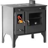 Prometey Kaminofen mit Backfach und Herdplatte Retro Eco Schwarz Rechts Holzofen 7 kW Kamin Ofen Holz Werkstattofen Hüttenofen Heizofen Gartenofen - Schwarz