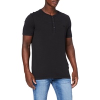 CAMEL ACTIVE Herren Kurzarm Henley T-Shirt mit Knopfleiste Schwarz Menswear-M