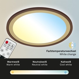 Briloner Leuchten - LED Deckenlampe mit Backlighteffekt, Slim LED Deckenleuchte CCT, Ultra Flach, Dimmbar, Fernbedienung, Ø420 mm, Braun-Gold