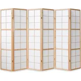 Homestyle4u Paravent Raumteiler 6 teilig Holz Natur Reispapier Weiß Höhe 175 cm - Paravents, Paravents