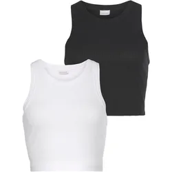 Crop-Top LASCANA, Damen, Gr. 44/46, schwarz-weiß (weiß, schwarz), Rippware, Obermaterial: 95% Viskose, 5% Elasthan, unifarben, casual, figurbetont bauchfrei, Rundhals, ohne Ärmel, Tops, aus weicher Rippware, sommerliche Basic Tops