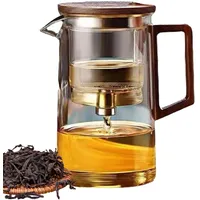 Generisch Teekannenfilter aus Glas, Teekanne mit Teesieb - 500 ml/750 ml Glas-Teekanne, Teekessel mit Sieb,Klare One-Touch-Magie-Teekanne mit Holzgriff, Spülmaschinen-Teebereiter für grünen Tee