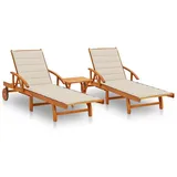 vidaXL 2X Akazienholz Massiv Sonnenliege mit Tisch Auflagen Gartenliege Holzliege Relaxliege Saunaliege Freizeitliege Strandliege Gartenmöbel Liege
