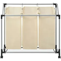 vidaXL Wäschekorb mit 3 Taschen Creme Stahl