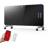 Wiltec Elektro Glasheizung, Glaskonvektor Heizkörper Wand Elektroheizung mit Wandmontage & Rollen, E-Heizung mit Wifi-Steuerung inkl. Fernbedienung