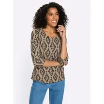 Classic Basics 3/4-Arm-Shirt CLASSIC BASICS "3/4-Arm-Shirt", Damen, Gr. 54, beige, schwarz, bedruckt, 100% Baumwolle, gemustert, mehrfarbig, Rundhals, Shirts 3/4-Arm-Shirt