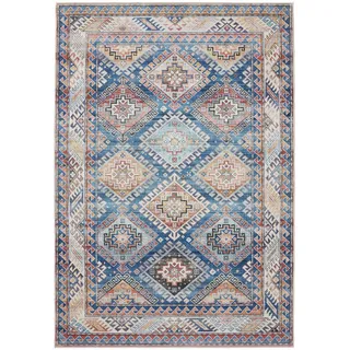 benuta Vintage-Teppich, Blau Kunststoff, Vintage, Rechteckig 200x300 cm - Kunstfaser - , im Style: Elegant, Retro - Pflegeleicht für Wohnzimmer Schlafzimmer