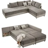 luma-home Federkern Ecksofa Doppelbett Dauerschläfer Bettkasten Couch in Grau-Braun/ Beige / 15101 - 2 Jahre Gewährleistung - mind. 14 Tage Rückgaberecht - Grau
