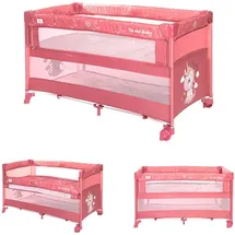 Lorelli Reisebett Up ́n Down, Öffnung, 2 Ebenen, Tragetasche, mit Rädern pink