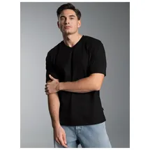 TRIGEMA T-Shirt "TRIGEMA V-Shirt DELUXE Baumwolle", Herren, Gr. M, schwarz, Single Jersey, 100% Baumwolle, Basic, lang, V-Ausschnitt, Shirts T-Shirt