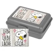 SNOOPY United Labels Peanuts Brotdose - Lebe Liebe Lache Lunchbox Butterbrotdose mit Trennwand grau