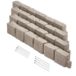 VEVOR Rasenkante in Steinoptik 4er-Set, 1190x100x155 mm, realistische Beeteinfassung, flexible Gartenbegrenzung in Ziegelgröße mit Verankerungsspitzen, Beetumrandung für Einfahrten, Gehwege, Braun