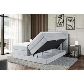 altdecor Boxspringbett mit 2 Matratzen und Topper - 180x200 cm - BOXI1 KING - Hellgrau Samt - Polsterbett mit, H3- und H4- Matratzen, Bettkasten un... - Hellgrau